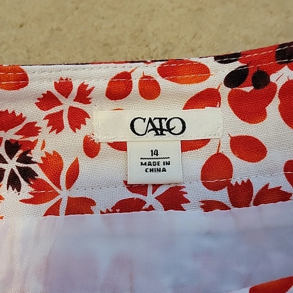 Cato Skirt 14 with Fabric Belt White Orange Brown Floral A-Line